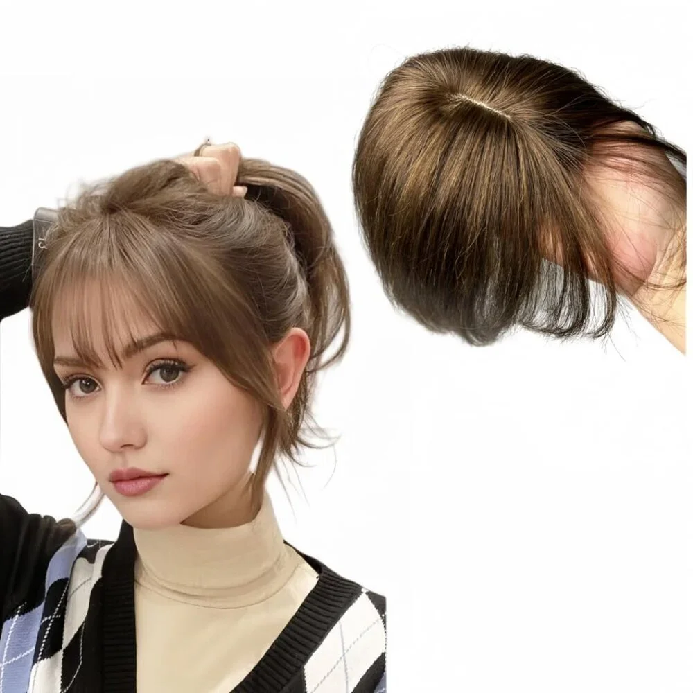 Human Hair Clip-In Bangs Blonde 10 Inch Light Brown Natural Full Coverage